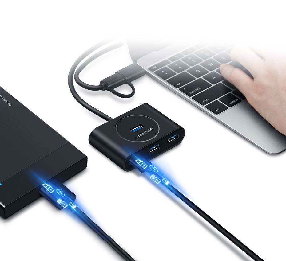 Hub USB UGREEN CR113, 4 x USB-A 3.0, 1m, Preto