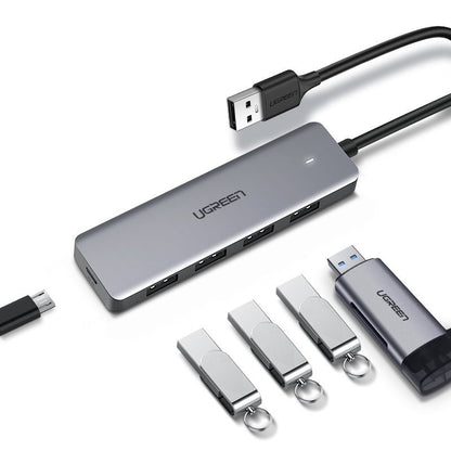 Hub USB UGREEN CM219, 4 x USB-A 3.0 - 1 x USB-C, Cinzento