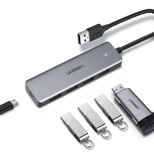 Hub USB UGREEN CM219, 4 x USB-A 3.0 - 1 x USB-C, Cinzento
