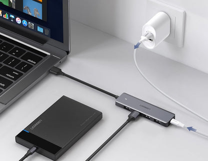 Hub USB UGREEN CM219, 4 x USB-A 3.0 - 1 x USB-C, Cinzento