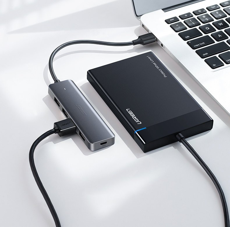 Hub USB UGREEN CM219, 4 x USB-A 3.0 - 1 x USB-C, Cinzento