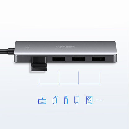 Hub USB UGREEN CM219, 4 x USB-A 3.0 - 1 x USB-C, Cinzento