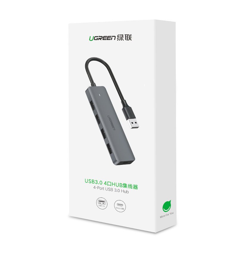 Hub USB UGREEN CM219, 4 x USB-A 3.0 - 1 x USB-C, Cinzento