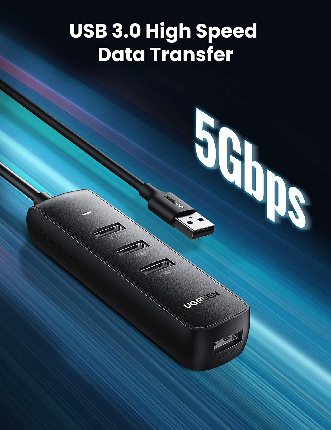 Hub USB UGREEN CM416, 4 x USB-A 3.0, 1m, Preto