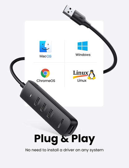 Hub USB UGREEN CM416, 4 x USB-A 3.0, 1m, Preto