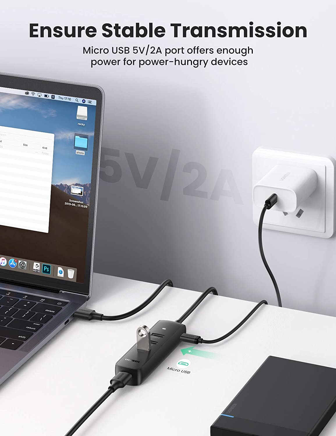 Hub USB UGREEN CM416, 4 x USB-A 3.0, 1m, Preto