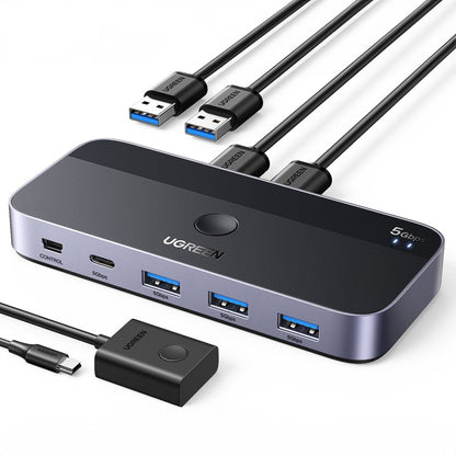 Hub USB UGREEN CM662, 3 x USB-A 3.0 - 1 x USB-C - 1 x miniUSB, Preto