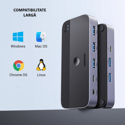 Hub USB UGREEN CM662, 3 x USB-A 3.0 - 1 x USB-C - 1 x miniUSB, Preto