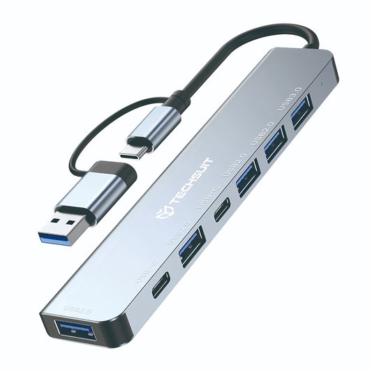 Hub USB / USB-C Techsuit H6 DataBridge, 7 em 1, Cinzento