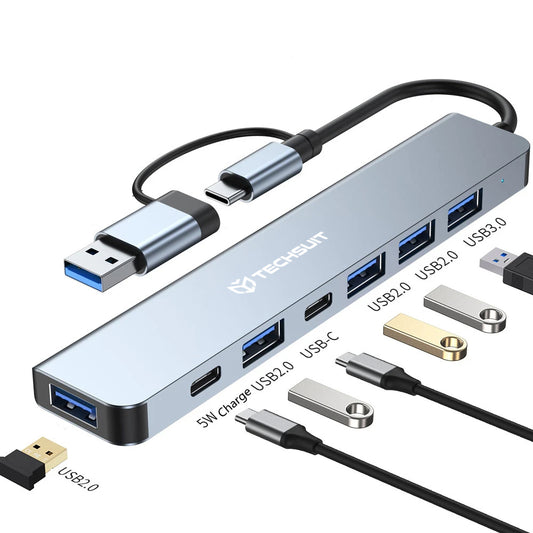 Hub USB / USB-C Techsuit H6 DataBridge, 7 em 1, Cinzento