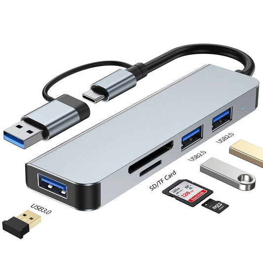 Hub USB / USB-C Techsuit H7 DataBridge, 5 em 1, Cinzento