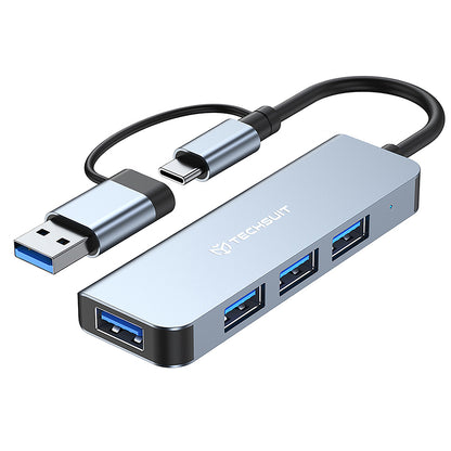 Hub USB / USB-C Techsuit H8 DataBridge, 4 em 1, Cinzento