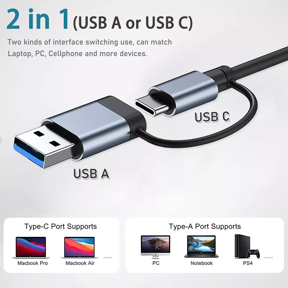 Hub USB / USB-C Techsuit H8 DataBridge, 4 em 1, Cinzento