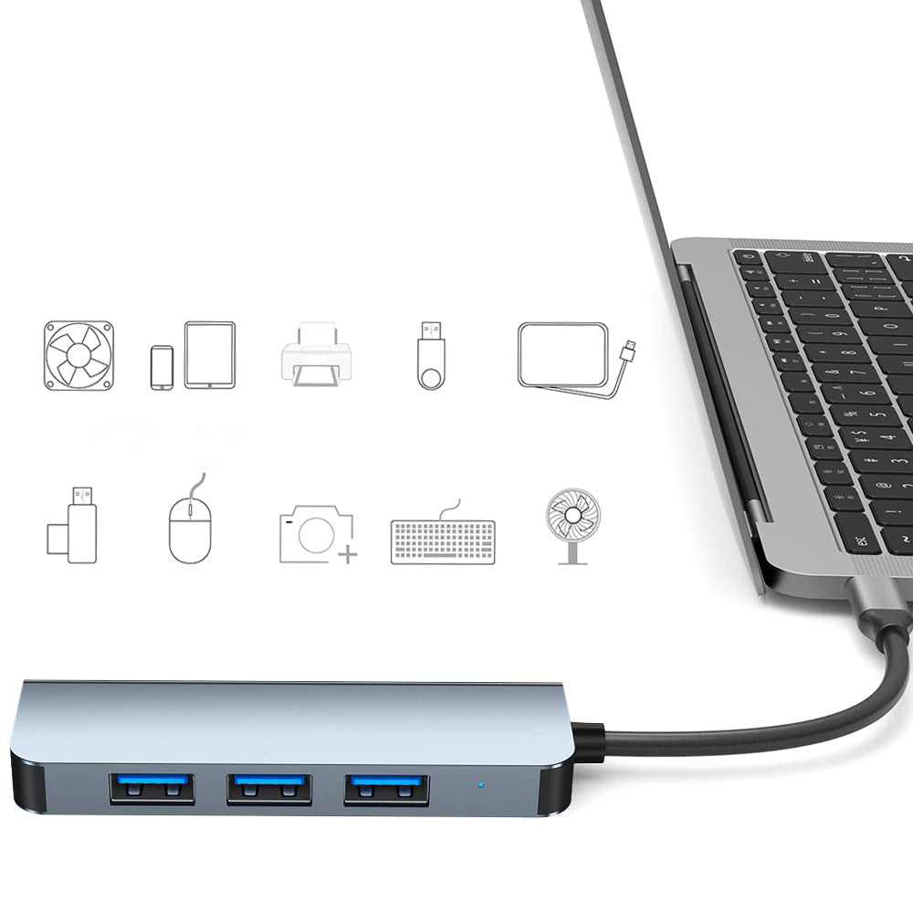 Hub USB / USB-C Techsuit H8 DataBridge, 4 em 1, Cinzento