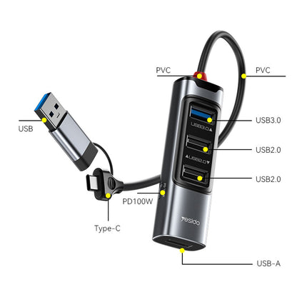 Hub USB / USB-C Yesido HB20, 5in1, Cinzento