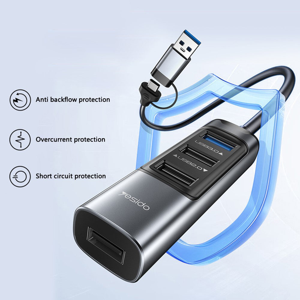 Hub USB / USB-C Yesido HB20, 5in1, Cinzento