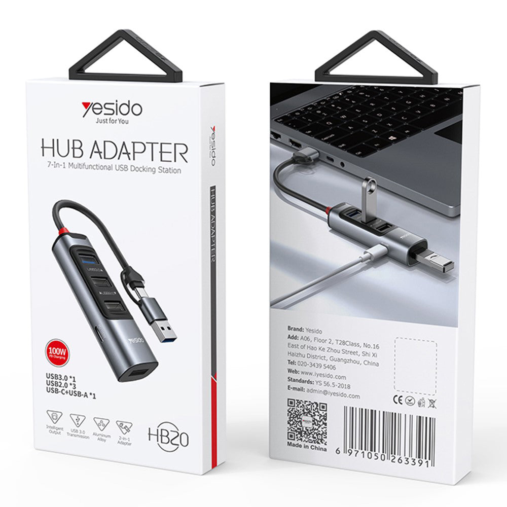 Hub USB / USB-C Yesido HB20, 5in1, Cinzento