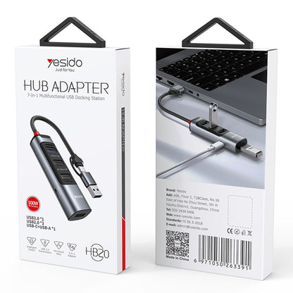 Hub USB / USB-C Yesido HB20, 5in1, Cinzento