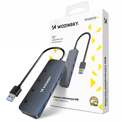 Hub USB WZK WHS080YSS, 4 x USB-A 3.0, Cinzento