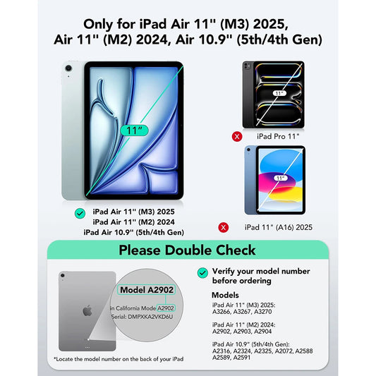 Capa com Teclado para Apple iPad Air 11 (2026) / iPad Air 11 (2025) / Air 11 (2024) / Air (2022) / Air (2020), ESR, Flex, Cinzento