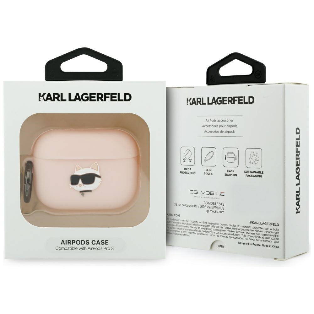 Capa Karl Lagerfeld Silicone Choupette's Head 3D para Apple AirPods Pro 3, Rosa