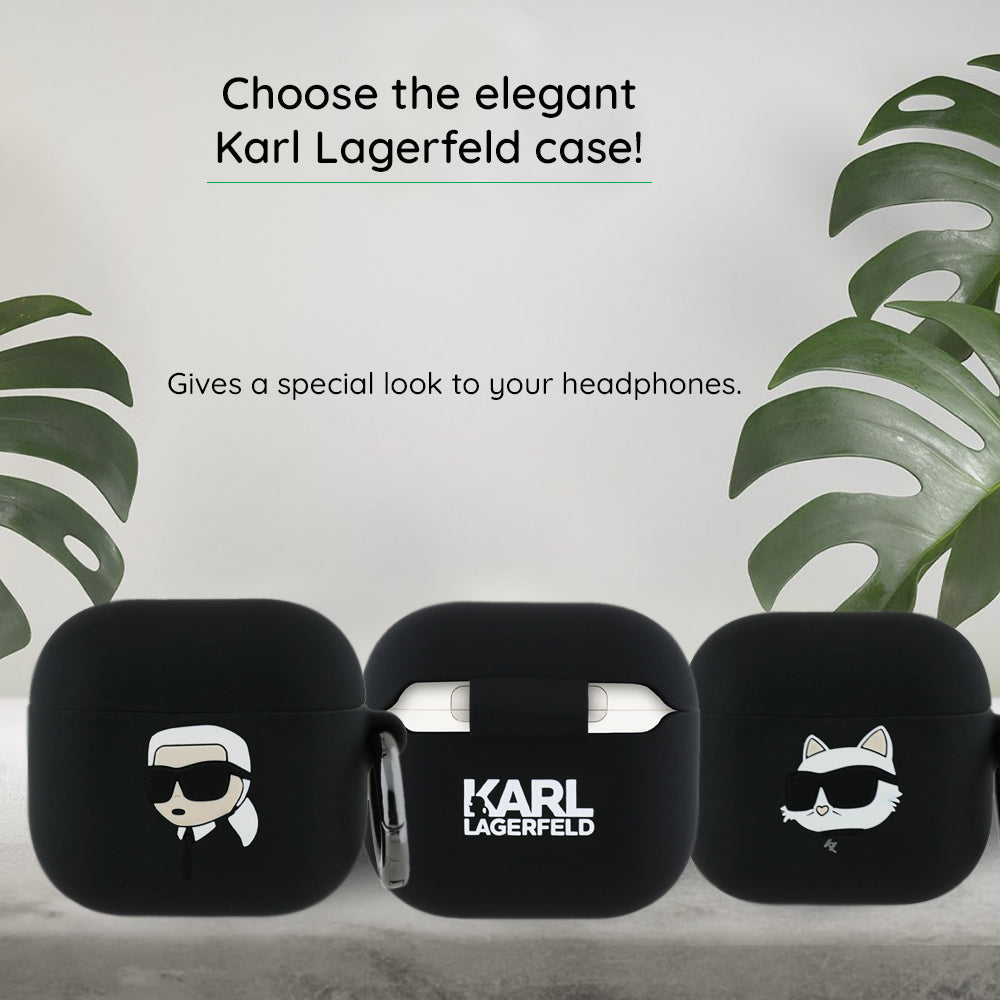 Capa Karl Lagerfeld 3D Karl & Choupette's Heads para Apple AirPods 4, Preta