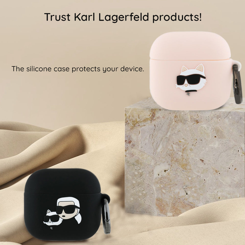 Capa Karl Lagerfeld 3D Karl & Choupette's Heads para Apple AirPods 4, Preta