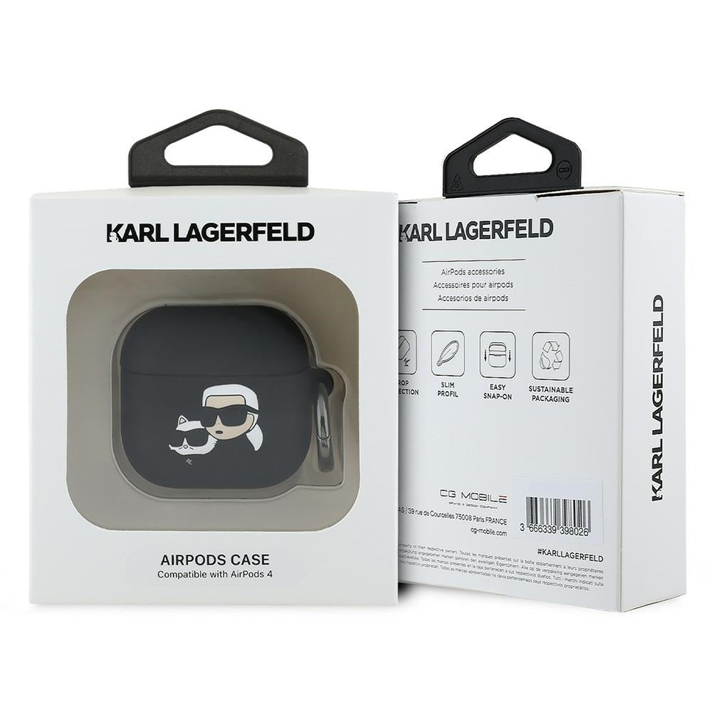 Capa Karl Lagerfeld 3D Karl & Choupette's Heads para Apple AirPods 4, Preta