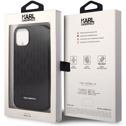 Capa para Apple iPhone 14 Plus, Karl Lagerfeld, Saffiano Monogram Metal Logo, Preta