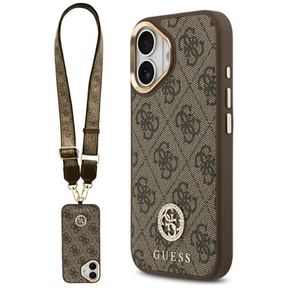 Capa MagSafe para Apple iPhone 17, Guess, 4G Strass Logo com Alça Grande, Marrom, Reembalada