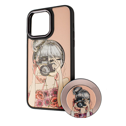 Capa MagSafe para Apple iPhone 13 Pro Max, BOTER, MagPopsocket Photo Girl, Multicolor
