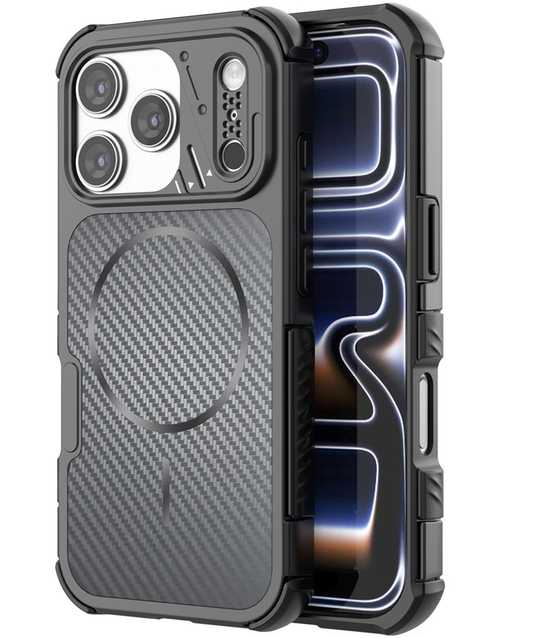 Capa MagSafe para Apple iPhone 18 Pro Max / 17 Pro Max, OEM, Proteção de Carbono e Cantos, Preta
