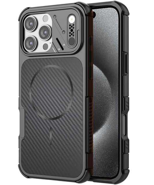 Capa MagSafe para Apple iPhone 16 Pro, OEM, Proteção de Carbono e Cantos, Preta
