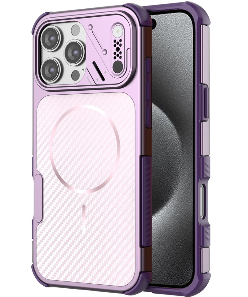Capa MagSafe para Apple iPhone 16 Pro Max, OEM, Proteção de Carbono e Cantos, Roxo