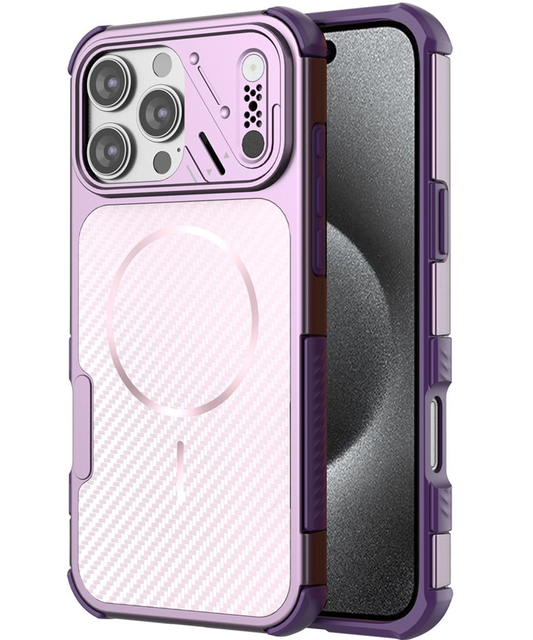 Capa MagSafe para Apple iPhone 16 Pro Max, OEM, Proteção de Carbono e Cantos, Roxo