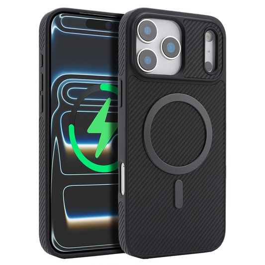 Capa MagSafe para Apple iPhone 17 Pro Max, OEM, Anel de Metal Carbono, Preta