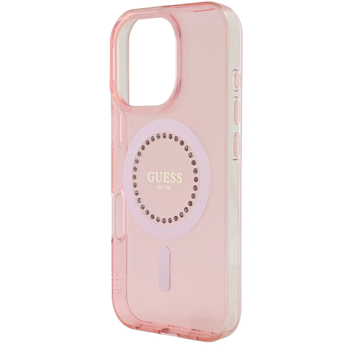 Capa MagSafe para Apple iPhone 16 Pro Max, Guess, IML Rhinestones Ring, Rosa GUHMP16XPFTDTEP