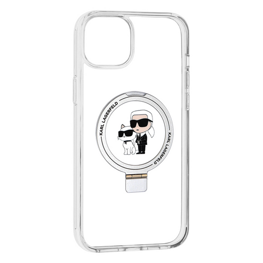 Capa MagSafe para Apple iPhone 15 Plus, Karl Lagerfeld, Ringstand Karl and Choupette, Branco, Reembalado