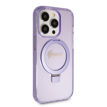 Capa MagSafe para Apple iPhone 15 Pro Max, Guess, IML Ring Stand Glitter, Roxo GUHMP15XHRSGSU