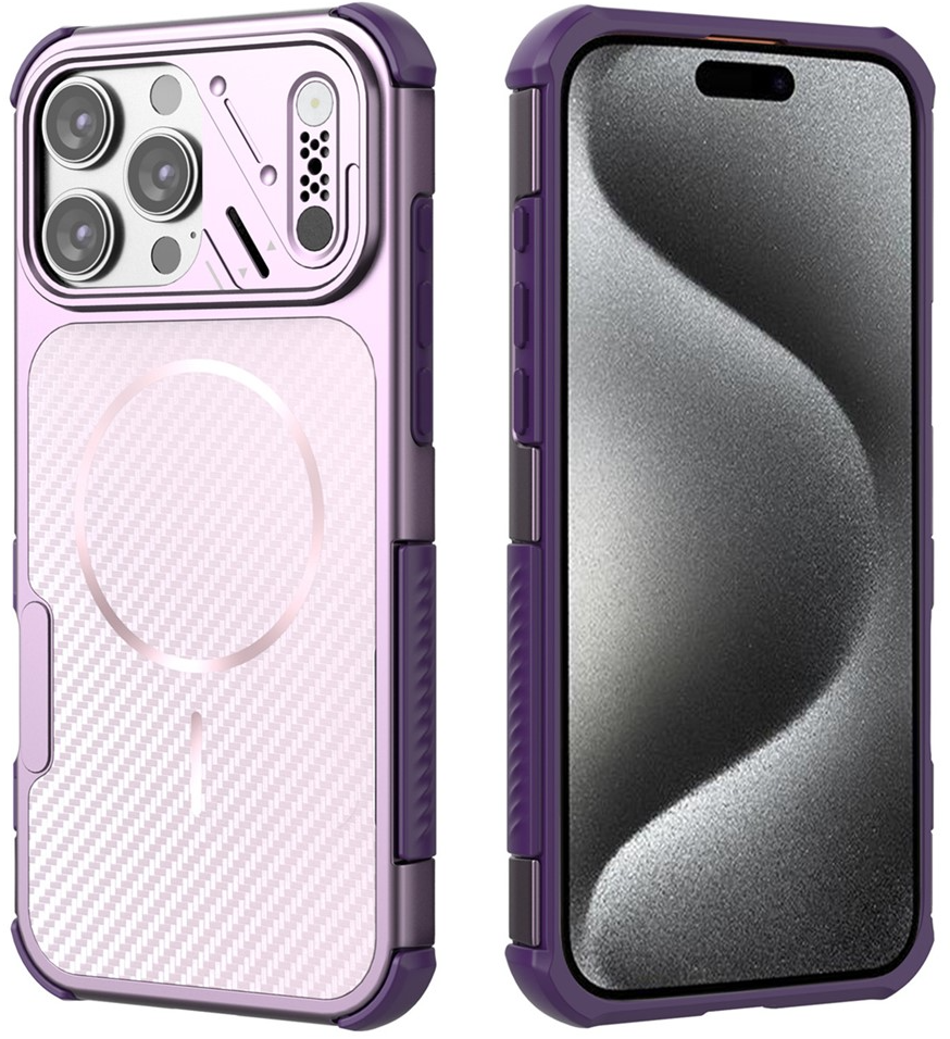 Capa MagSafe para Apple iPhone 16 Pro, OEM, Proteção de Carbono e Cantos, Roxo