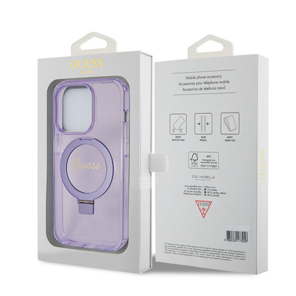 Capa MagSafe para Apple iPhone 15 Pro Max, Guess, IML Ring Stand Glitter, Roxo GUHMP15XHRSGSU