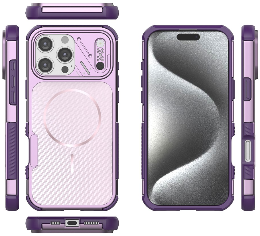 Capa MagSafe para Apple iPhone 16 Pro, OEM, Proteção de Carbono e Cantos, Roxo