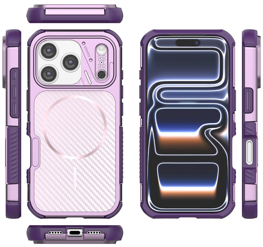 Capa MagSafe para Apple iPhone 18 Pro / 17 Pro, OEM, Proteção de Carbono e Cantos, Roxo