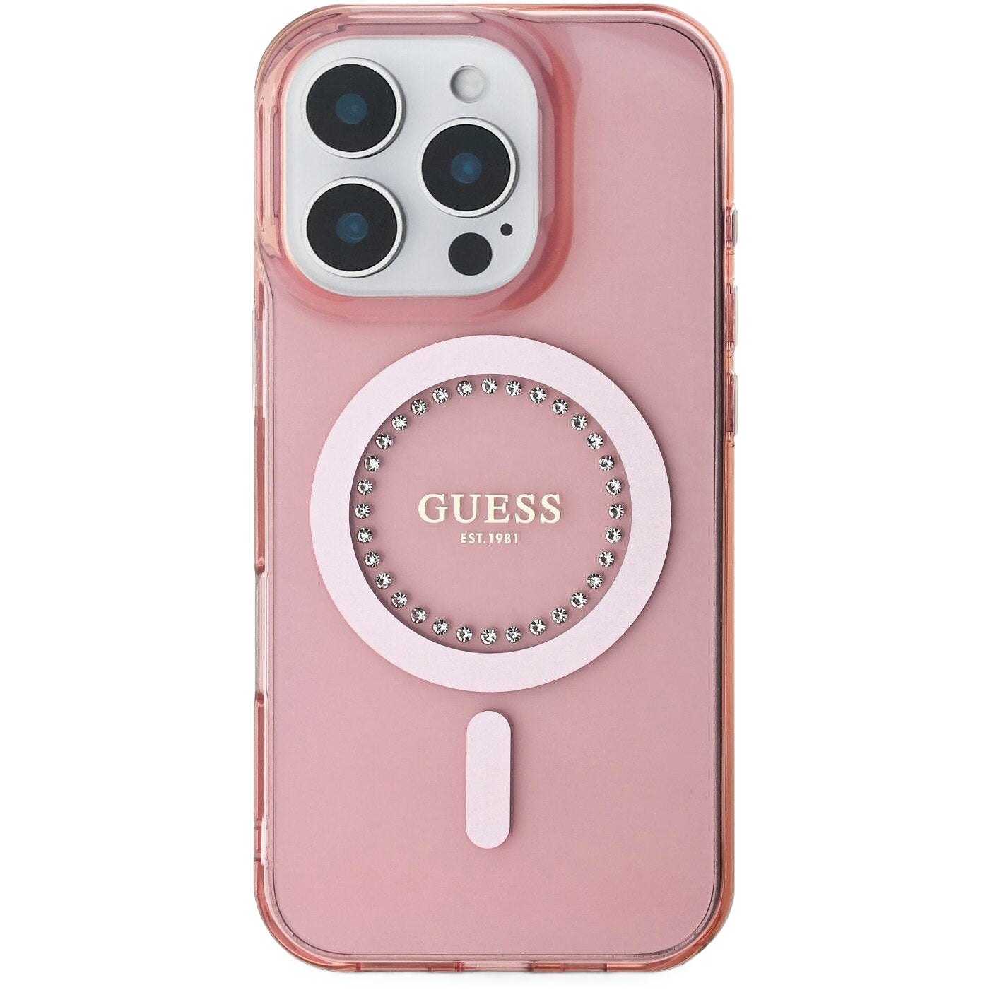 Capa MagSafe para Apple iPhone 16 Pro Max, Guess, IML Rhinestones Ring, Rosa GUHMP16XPFTDTEP