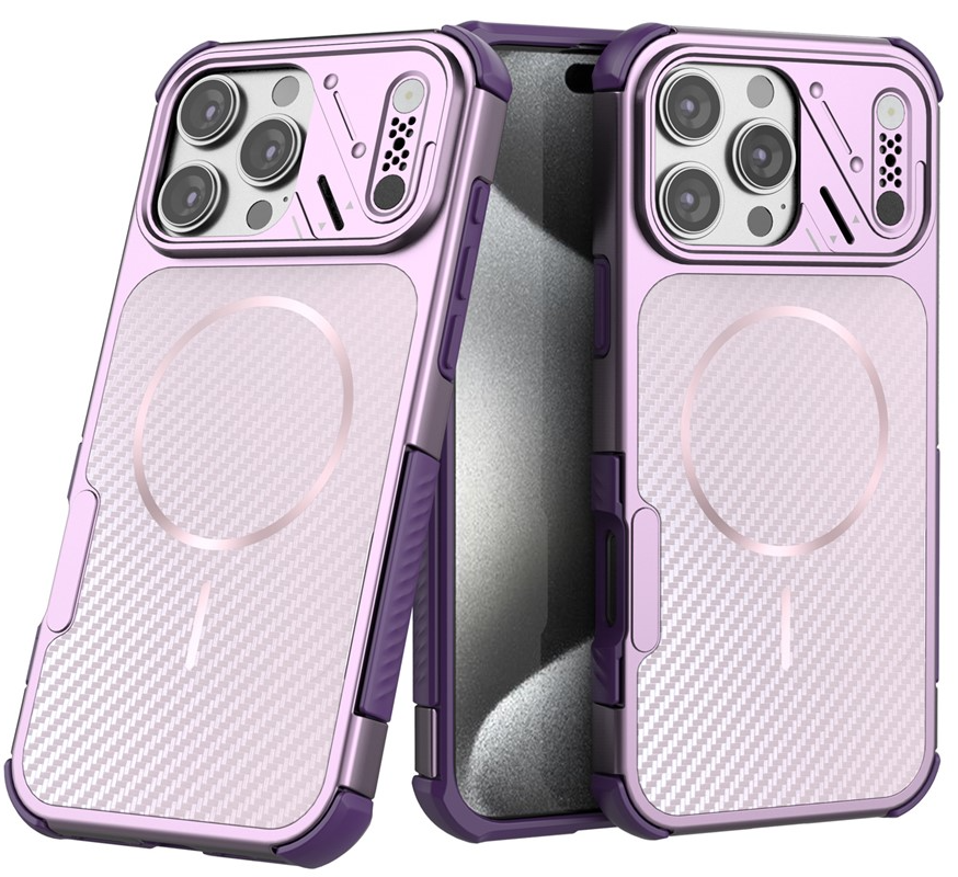 Capa MagSafe para Apple iPhone 16 Pro Max, OEM, Proteção de Carbono e Cantos, Roxo