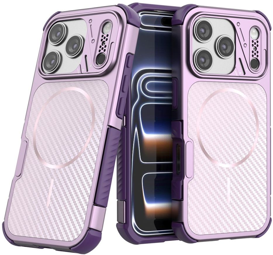 Capa MagSafe para Apple iPhone 18 Pro Max / 17 Pro Max, OEM, Proteção de Carbono e Cantos, Roxo
