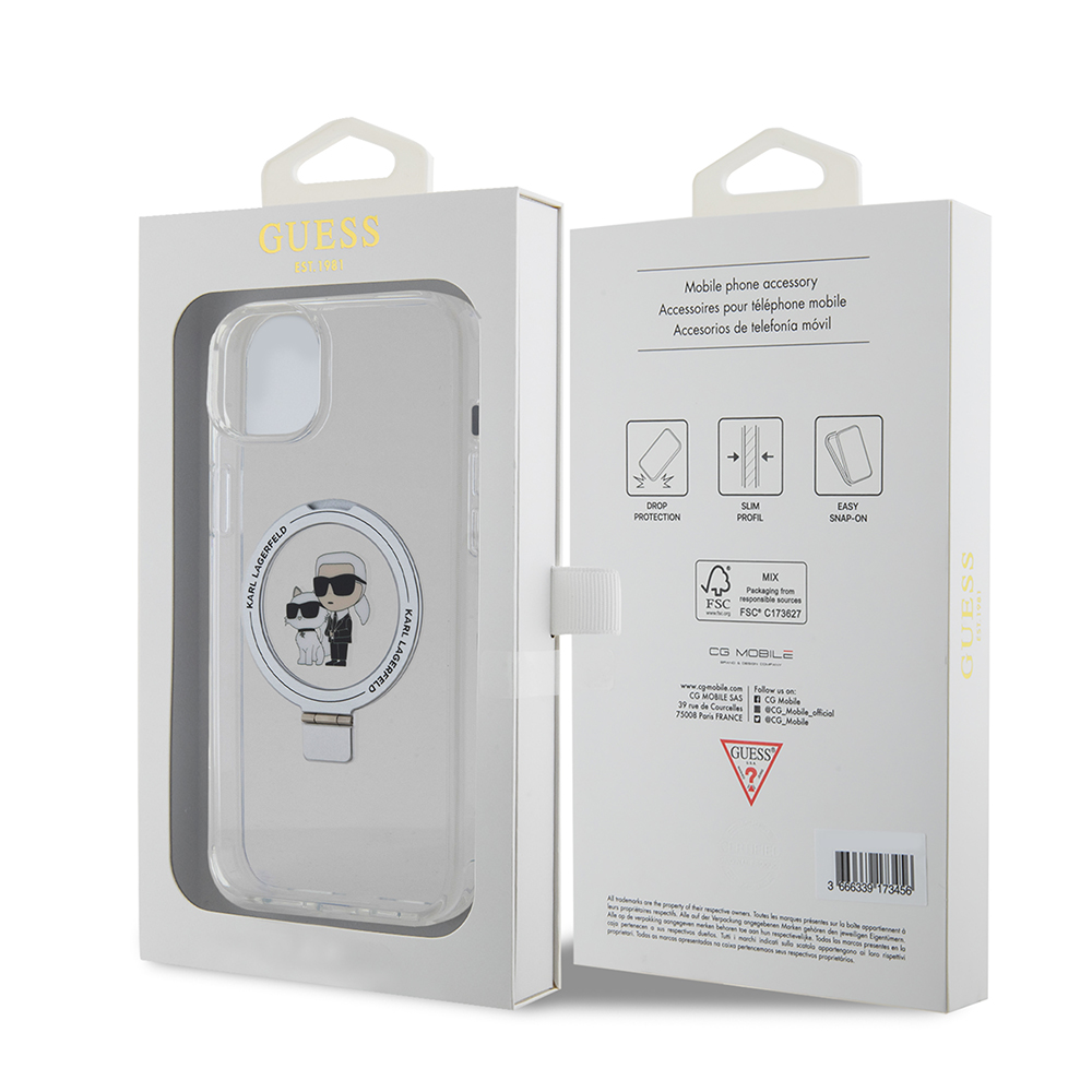 MagSafe Case for Apple iPhone 15 Plus, Karl Lagerfeld, Ringstand Karl and Choupette, White, Resealed