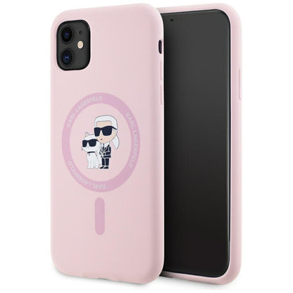 Capa MagSafe para Apple iPhone 11, Karl Lagerfeld, Silicone Karl & Choupette, Rosa
