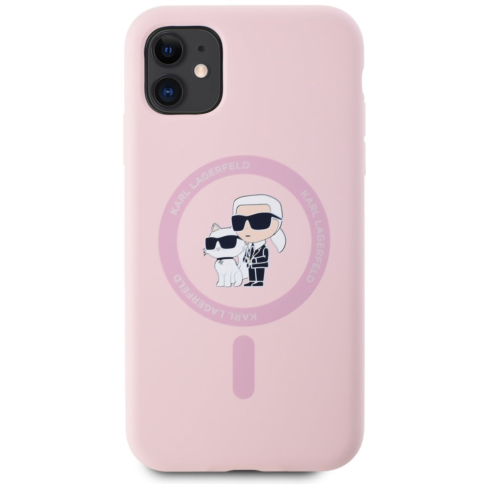 Capa MagSafe para Apple iPhone 11, Karl Lagerfeld, Silicone Karl & Choupette, Rosa