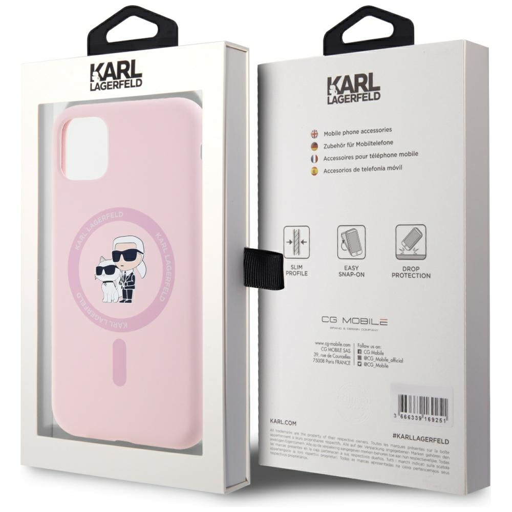 Capa MagSafe para Apple iPhone 11, Karl Lagerfeld, Silicone Karl & Choupette, Rosa